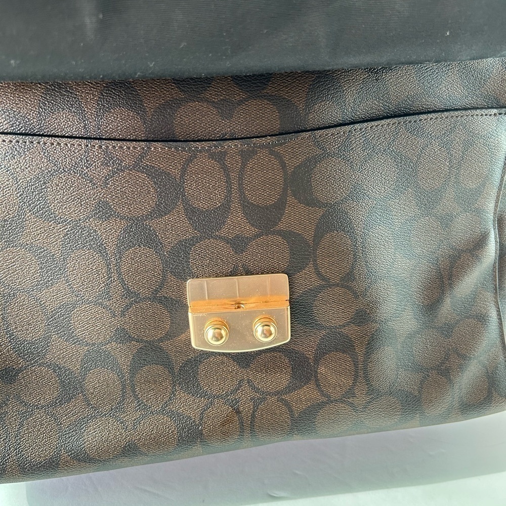 Coach Two Tone Leather and Signature Print Large Satchel - Picture 9 of 10